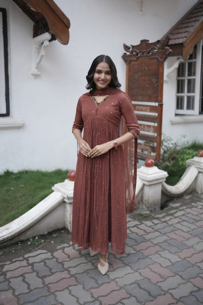 Handworked Pleated Kurta with Dupatta