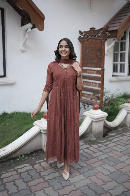 Handworked Pleated Kurta with Dupatta