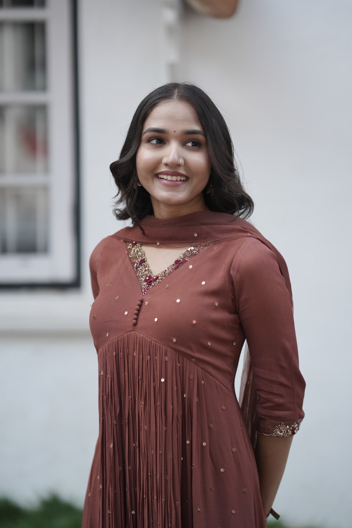 Handworked Pleated Kurta with Dupatta