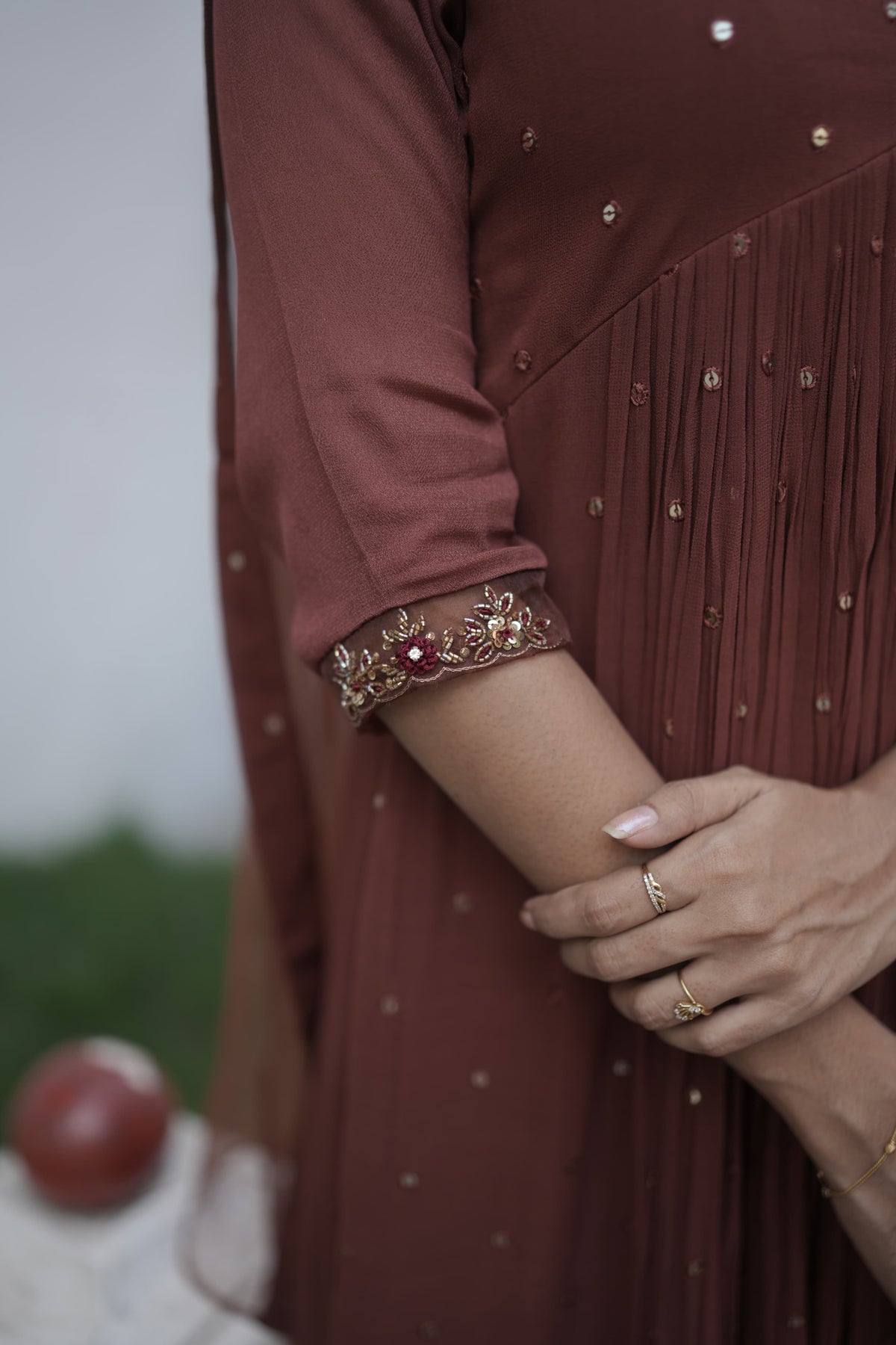 Handworked Pleated Kurta with Dupatta