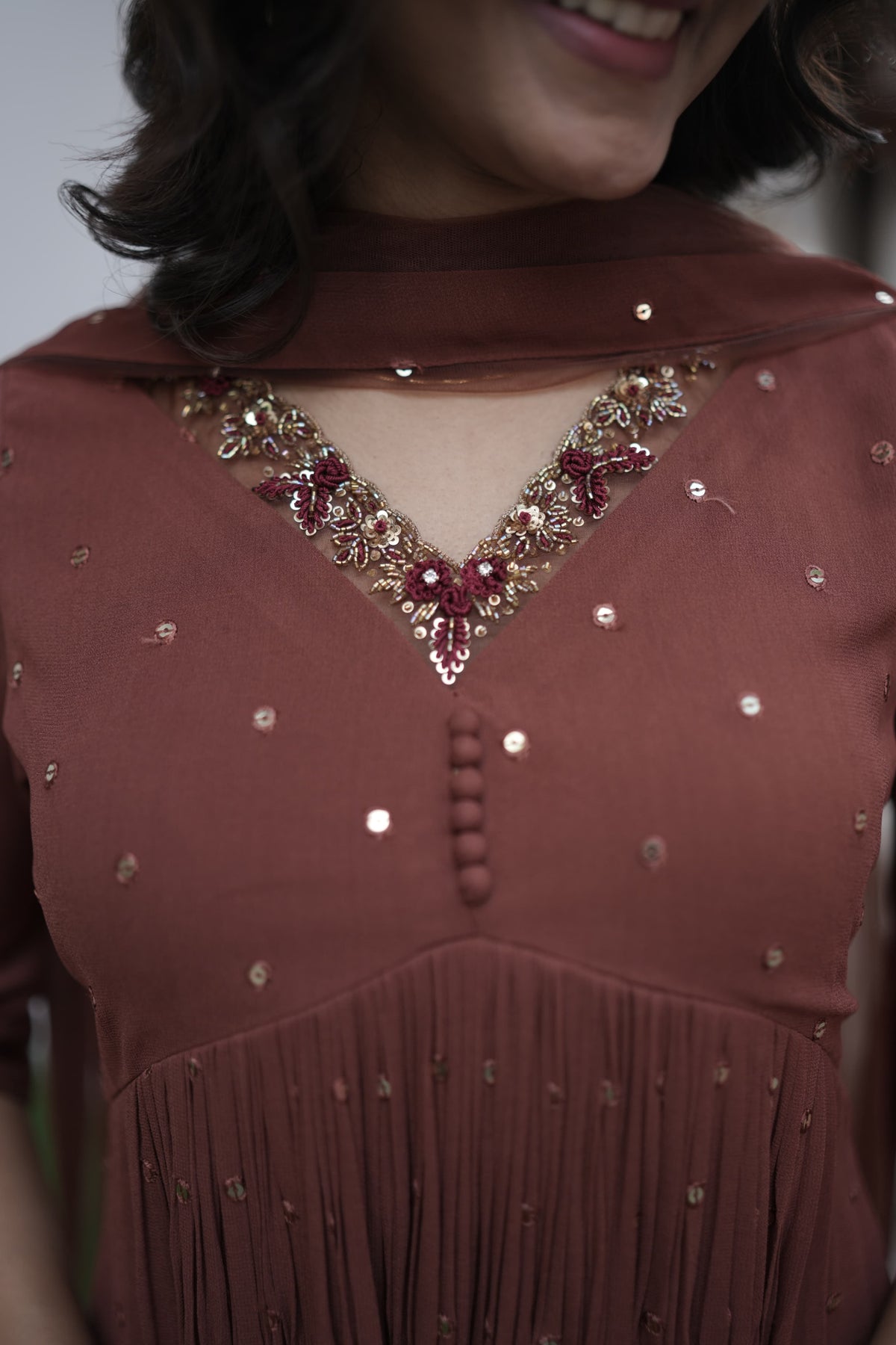 Handworked Pleated Kurta with Dupatta