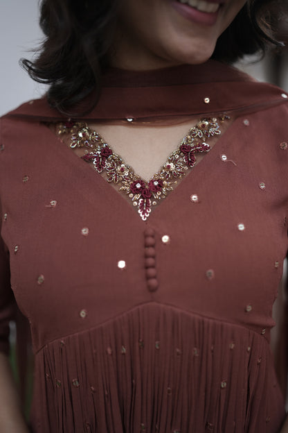 Handworked Pleated Kurta with Dupatta