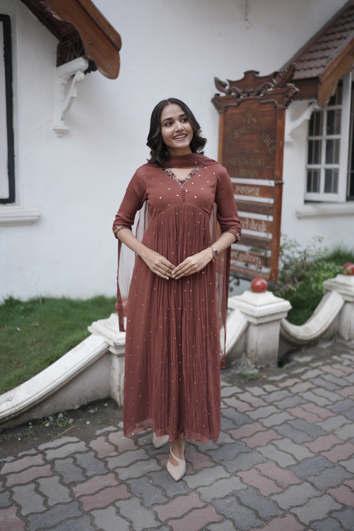 Handworked Pleated Kurta with Dupatta