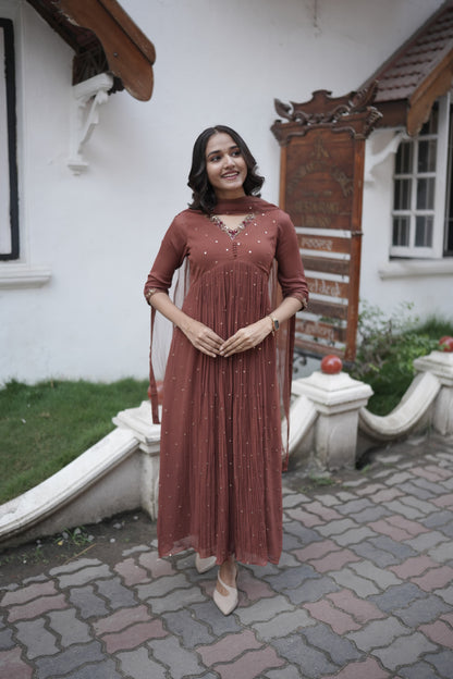 Handworked Pleated Kurta with Dupatta