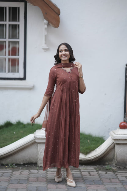 Handworked Pleated Kurta with Dupatta