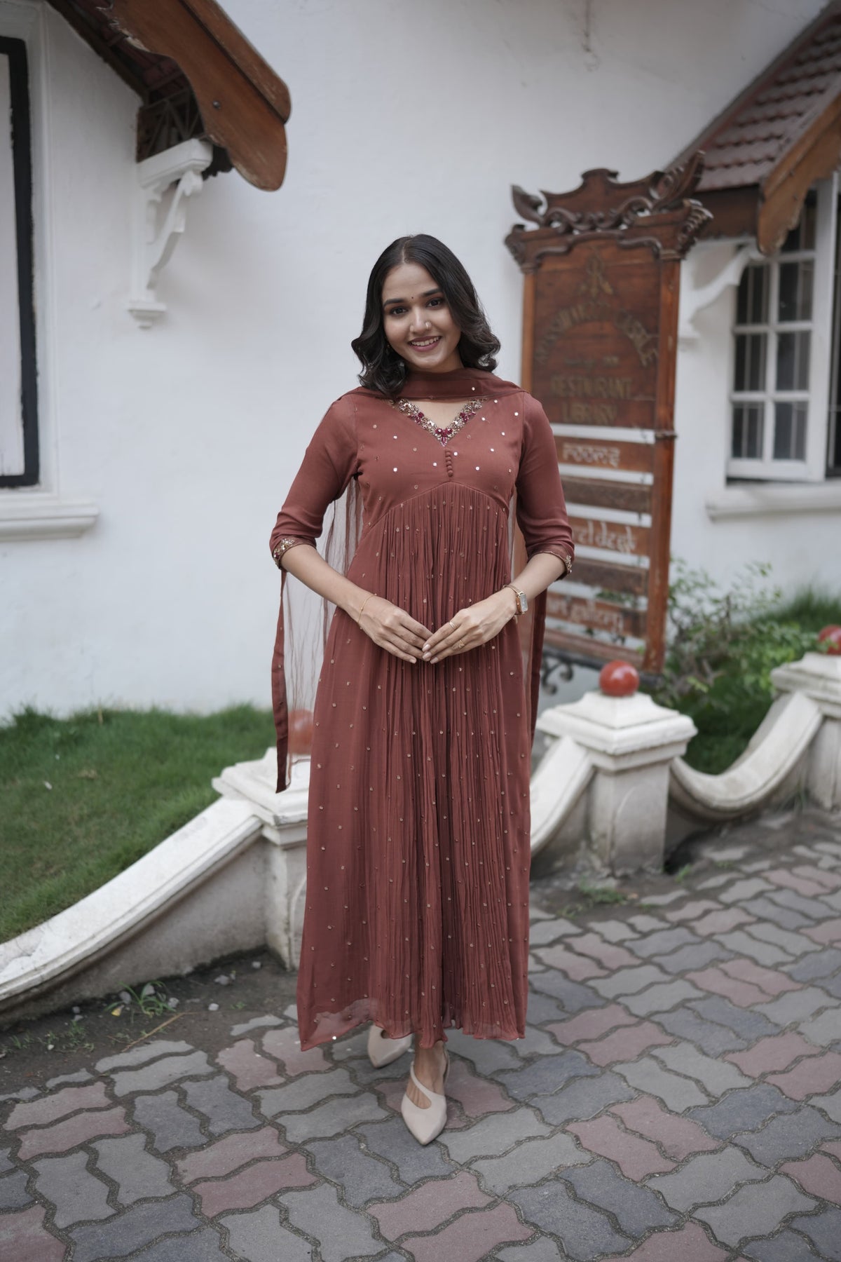 Handworked Pleated Kurta with Dupatta
