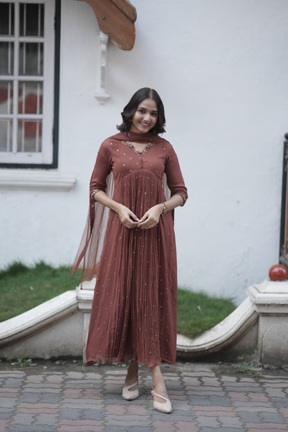Handworked Pleated Kurta with Dupatta