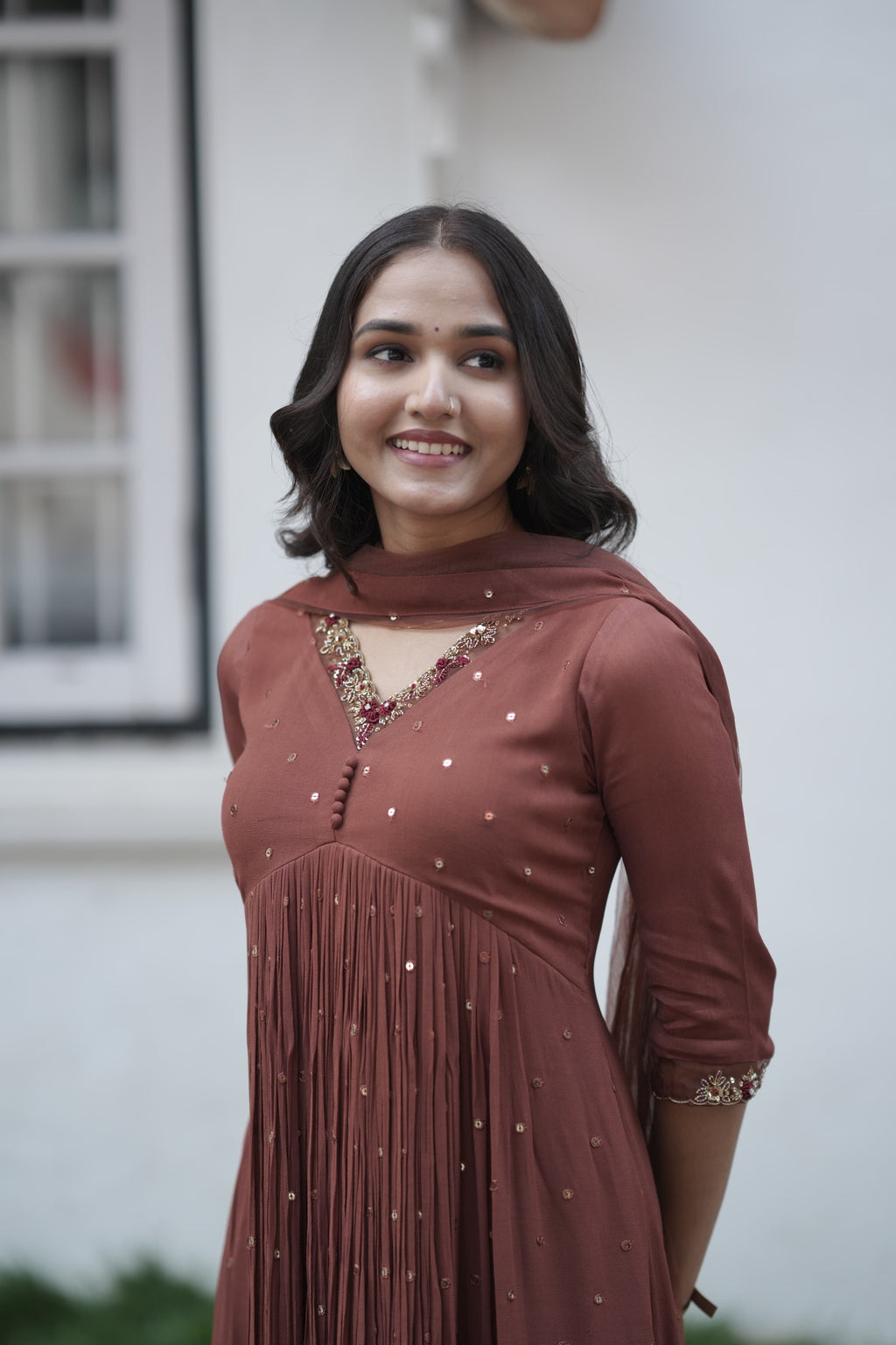 Handworked Pleated Kurta with Dupatta