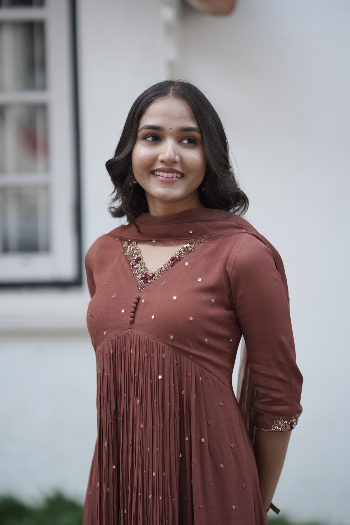 Handworked Pleated Kurta with Dupatta