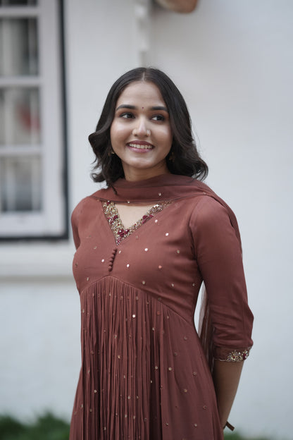 Handworked Pleated Kurta with Dupatta