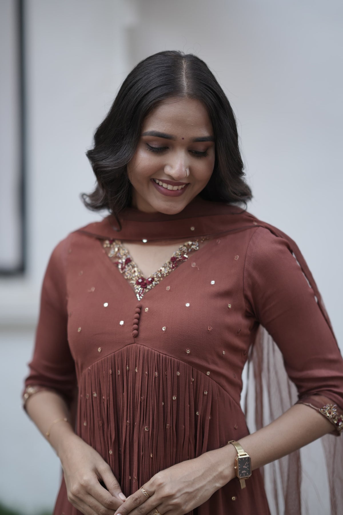 Handworked Pleated Kurta with Dupatta
