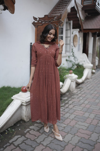 Handworked Pleated Kurta with Dupatta