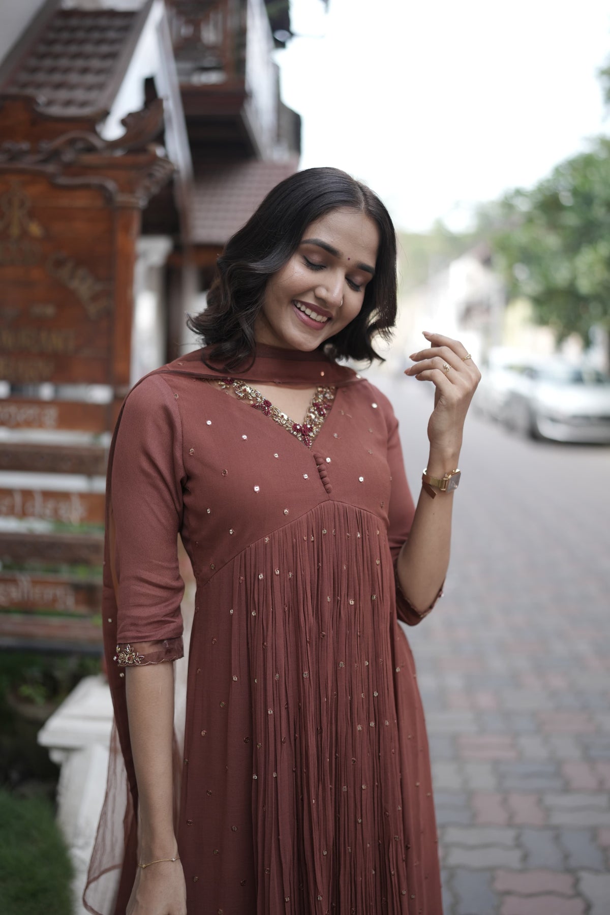 Handworked Pleated Kurta with Dupatta