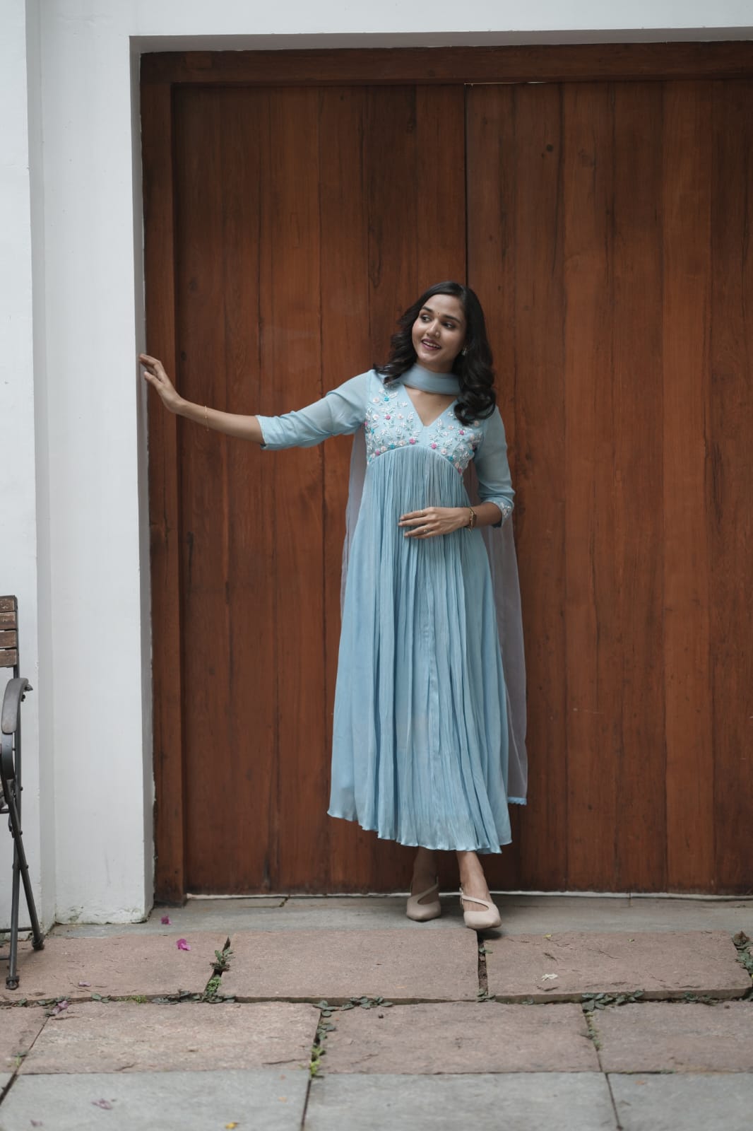 Handworked Pleated Kurta with Dupatta