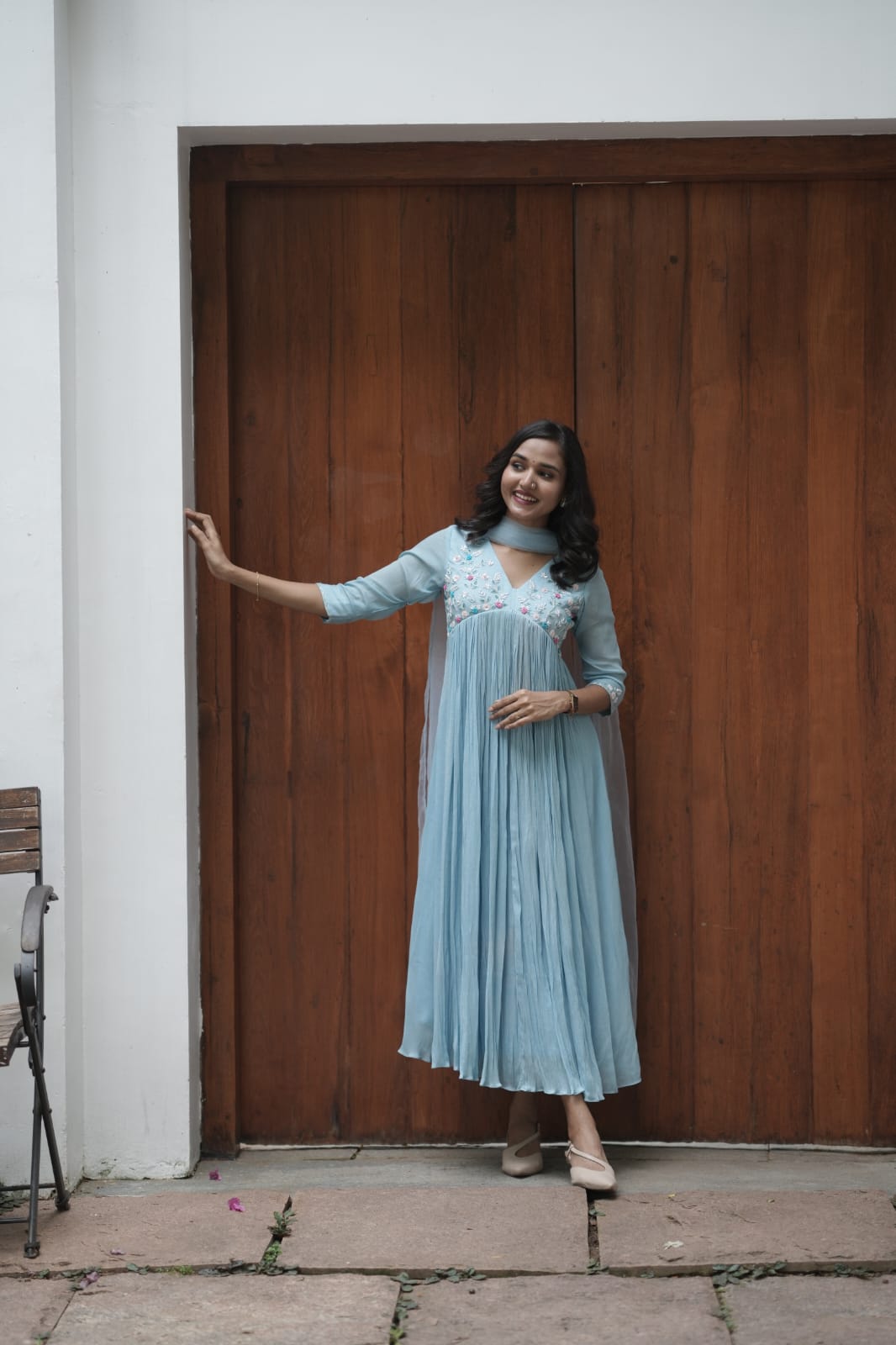 Handworked Pleated Kurta with Dupatta