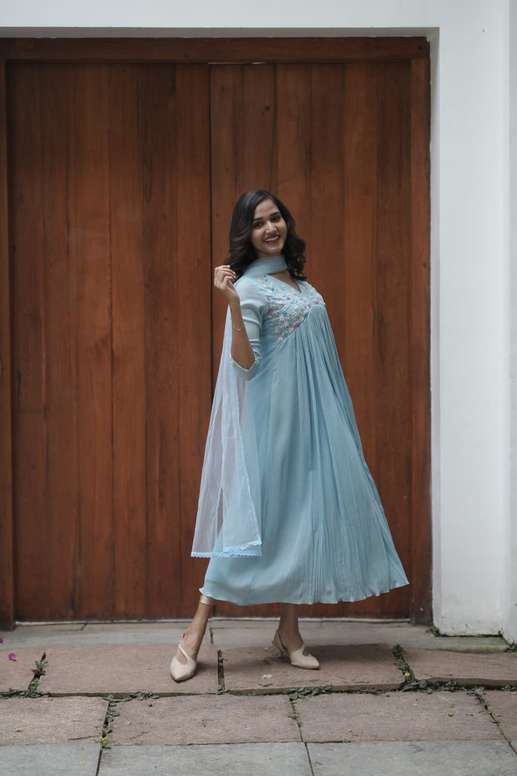 Handworked Pleated Kurta with Dupatta