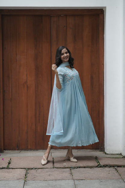 Handworked Pleated Kurta with Dupatta