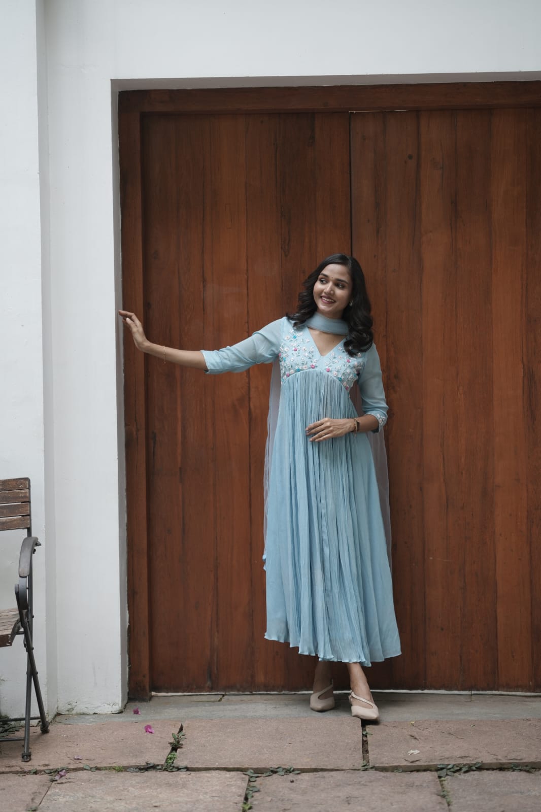 Handworked Pleated Kurta with Dupatta