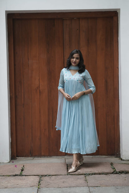 Handworked Pleated Kurta with Dupatta