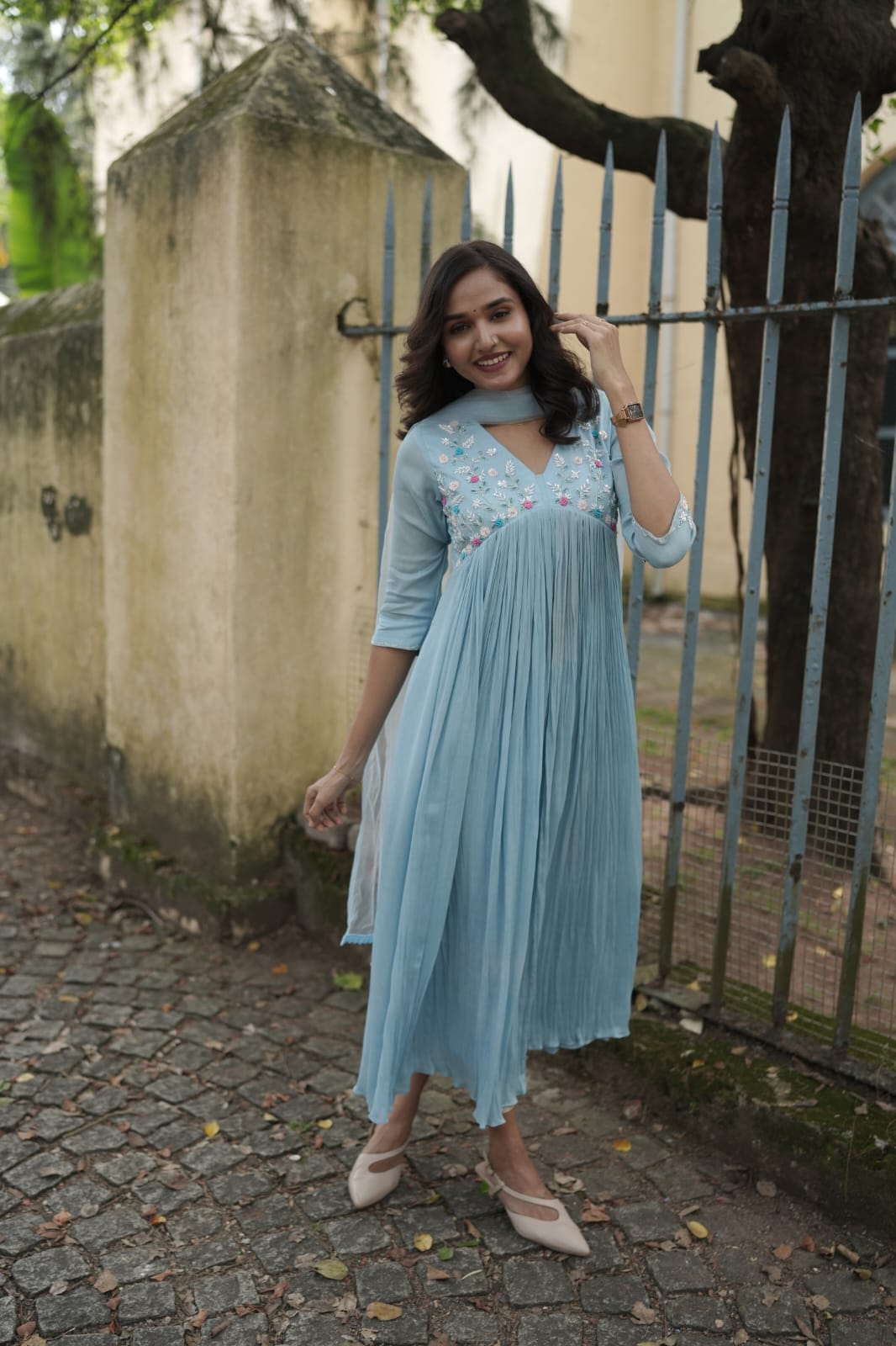 Handworked Pleated Kurta with Dupatta