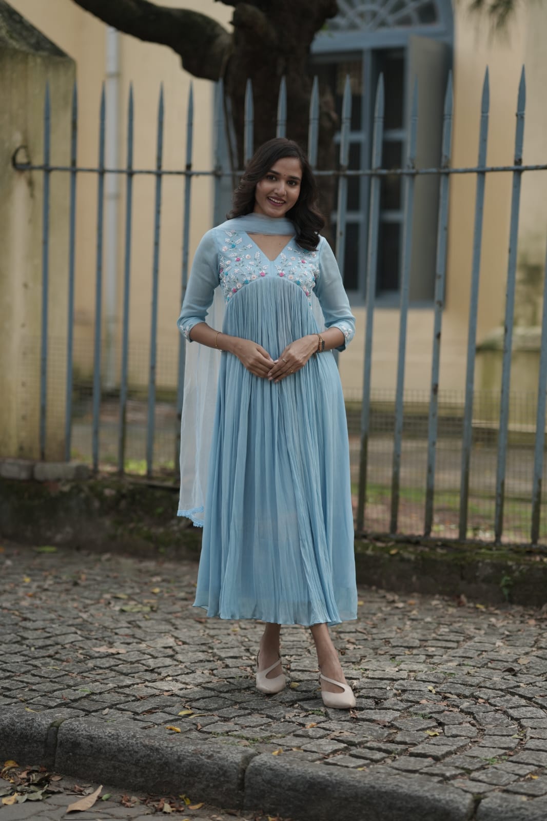Handworked Pleated Kurta with Dupatta