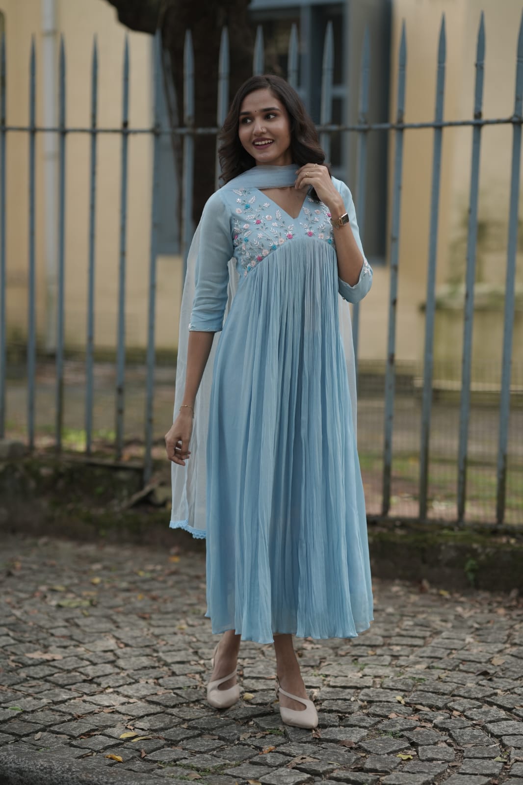 Handworked Pleated Kurta with Dupatta