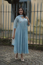 Handworked Pleated Kurta with Dupatta