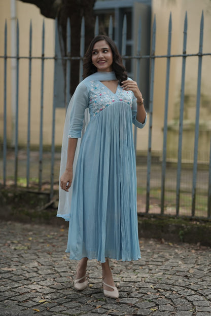 Handworked Pleated Kurta with Dupatta