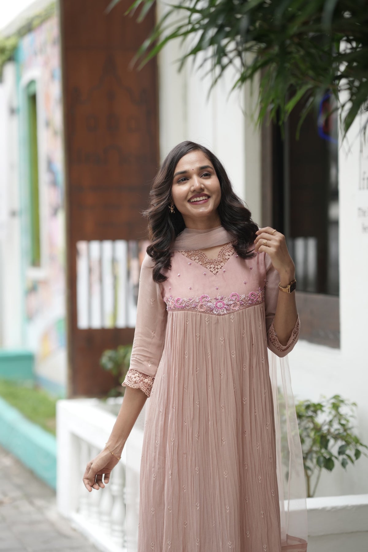Handworked Pleated Kurta with Dupatta