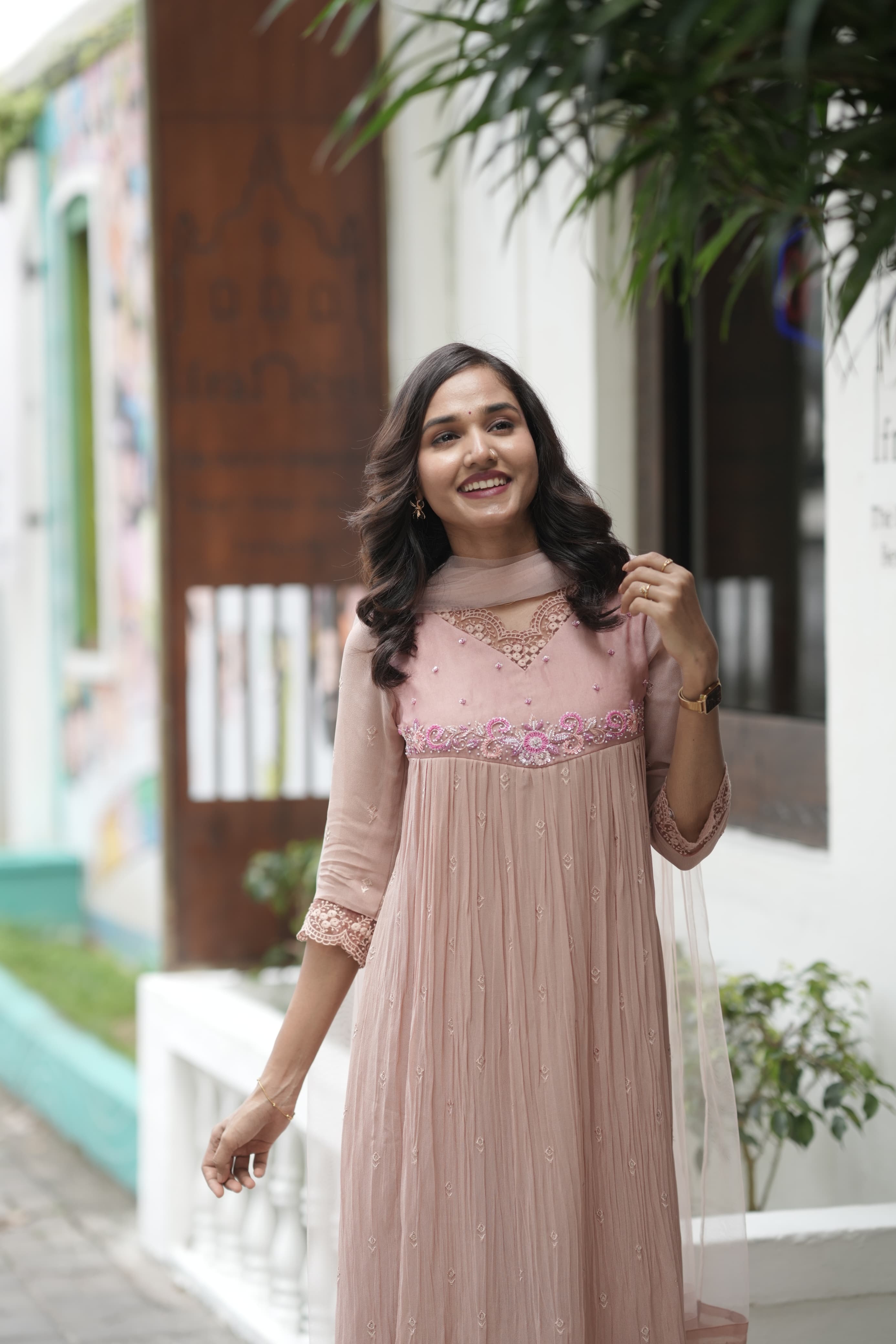 Handworked Pleated Kurta with Dupatta