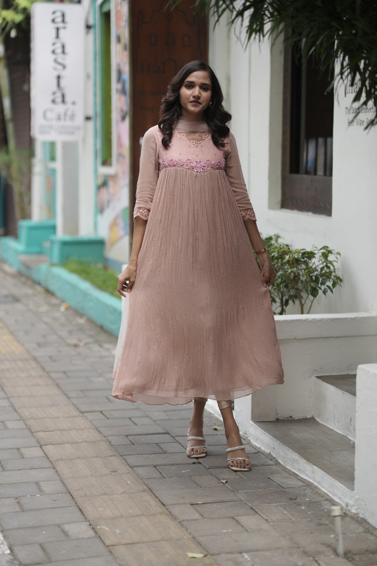 Handworked Pleated Kurta with Dupatta