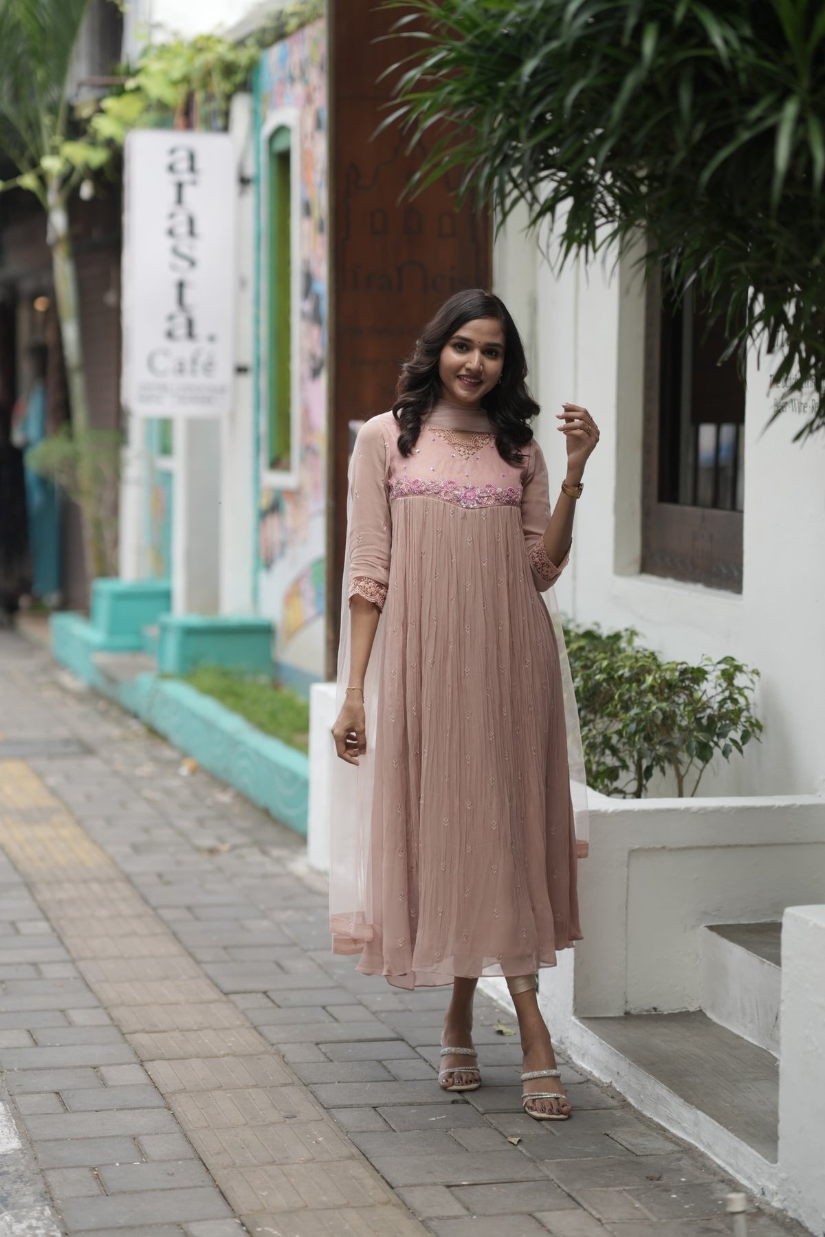 Handworked Pleated Kurta with Dupatta
