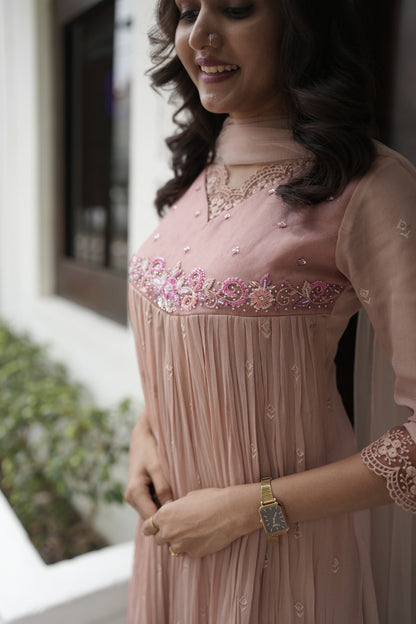 Handworked Pleated Kurta with Dupatta