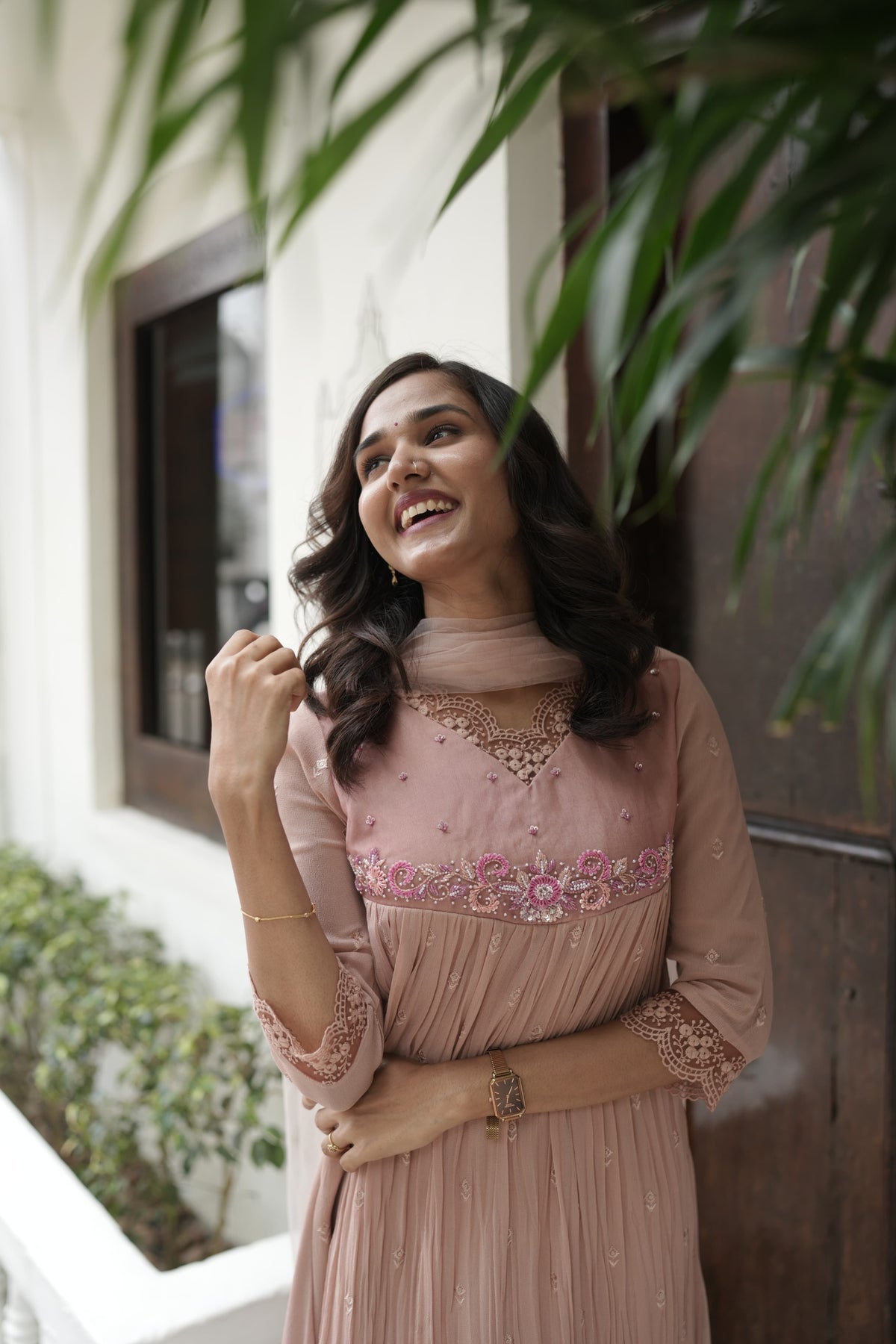 Handworked Pleated Kurta with Dupatta