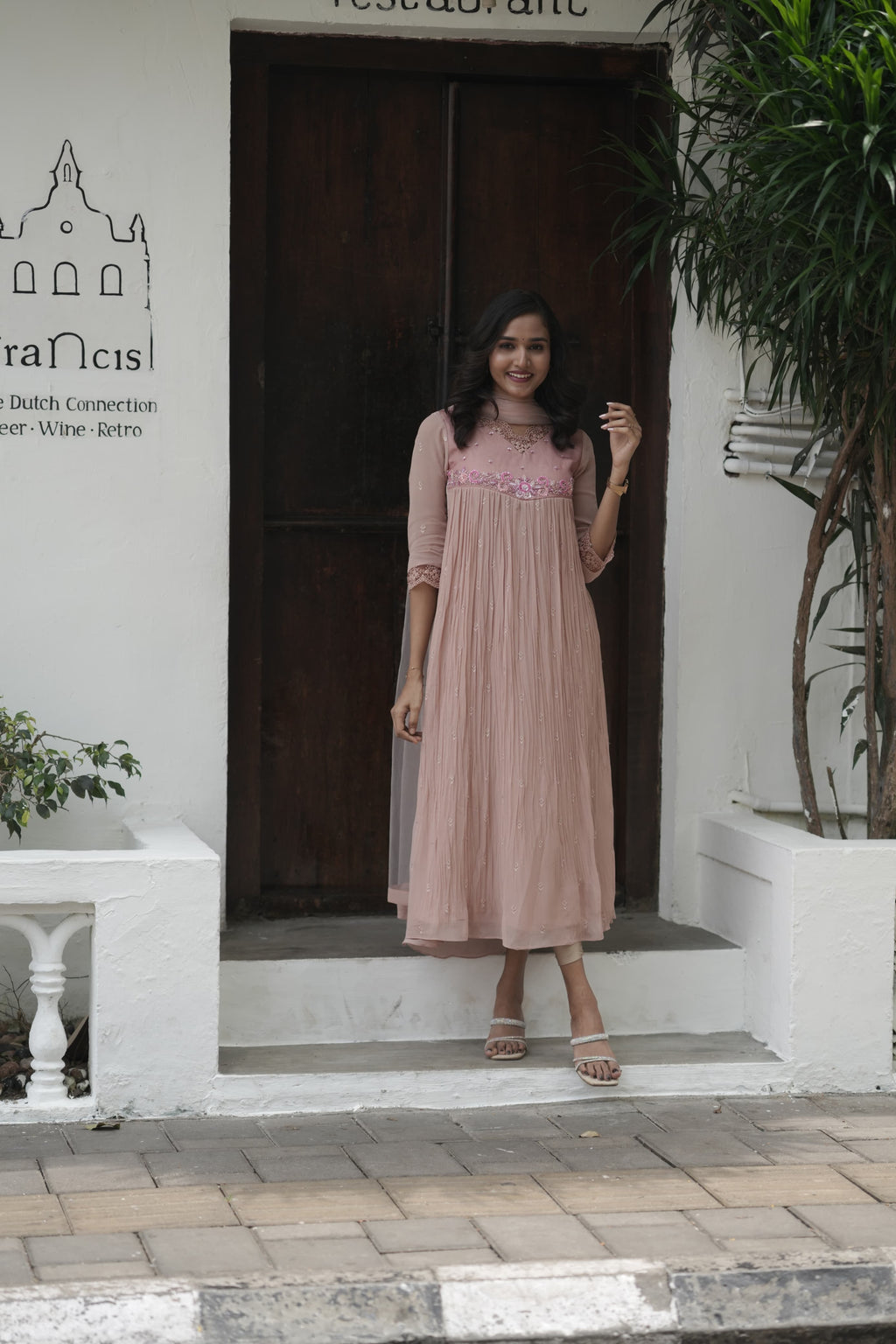 Handworked Pleated Kurta with Dupatta