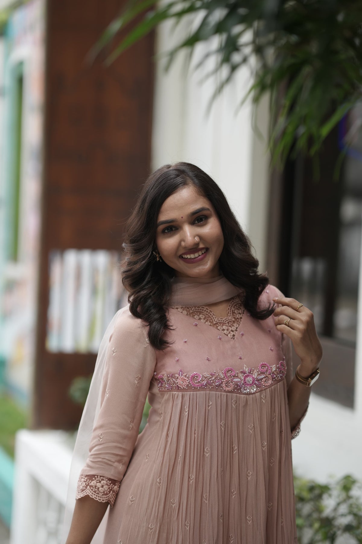 Handworked Pleated Kurta with Dupatta