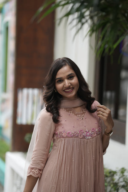 Handworked Pleated Kurta with Dupatta