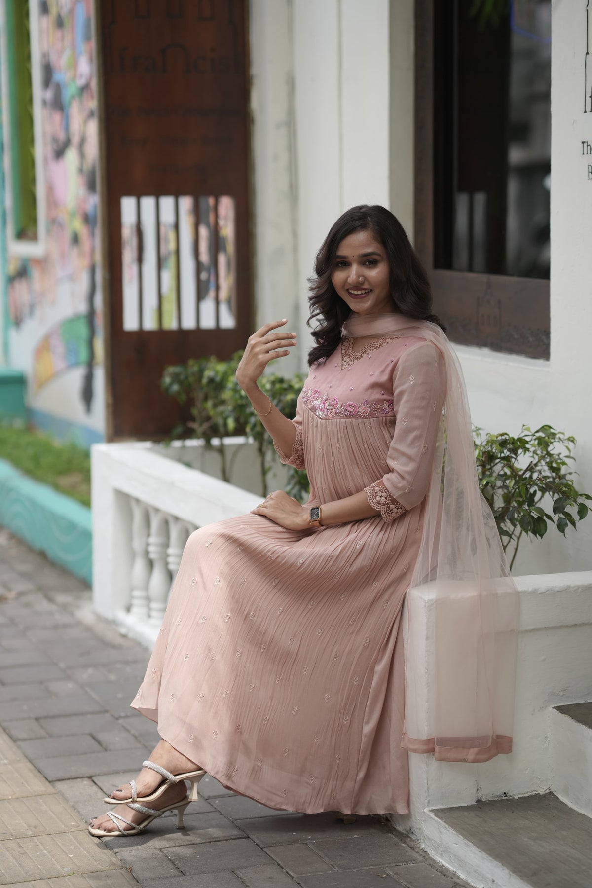 Handworked Pleated Kurta with Dupatta