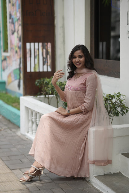 Handworked Pleated Kurta with Dupatta