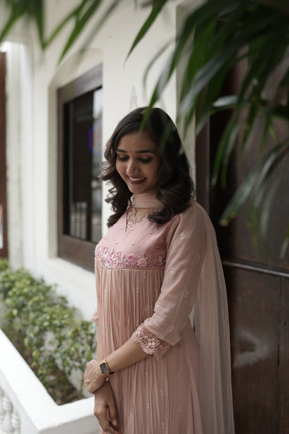 Handworked Pleated Kurta with Dupatta