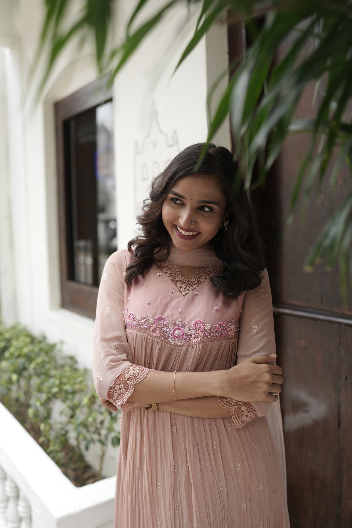 Handworked Pleated Kurta with Dupatta