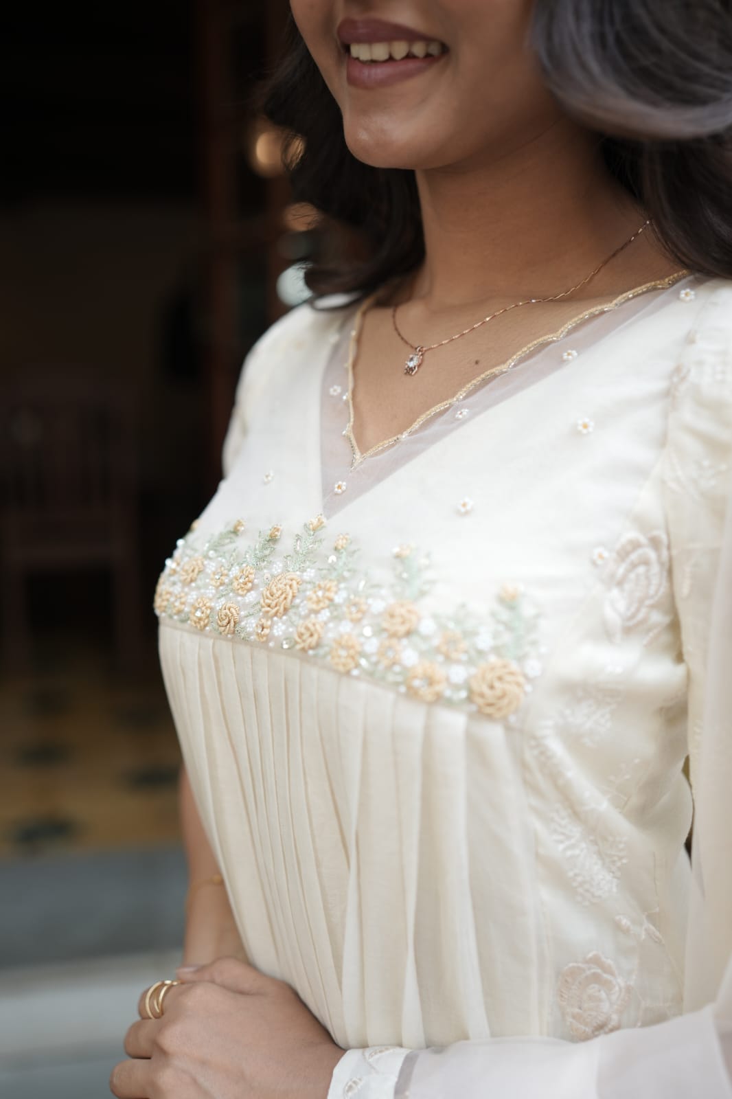 Handworked Pleated Kurta with Dupatta