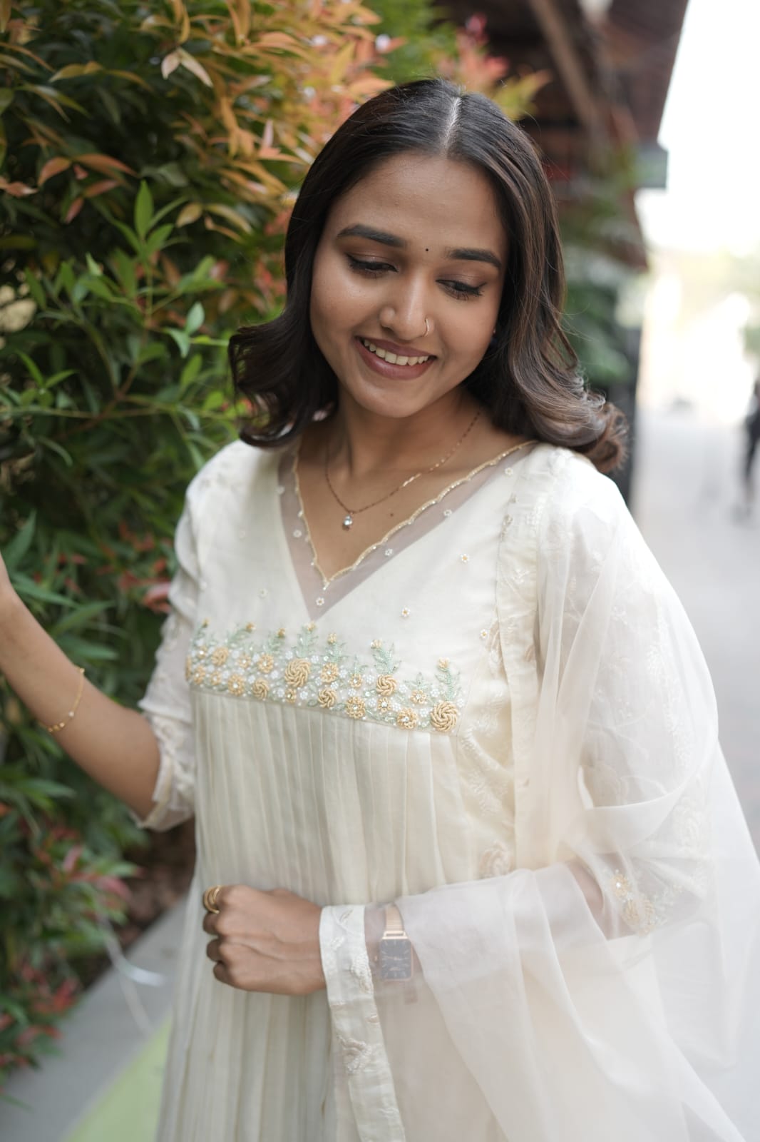 Handworked Pleated Kurta with Dupatta