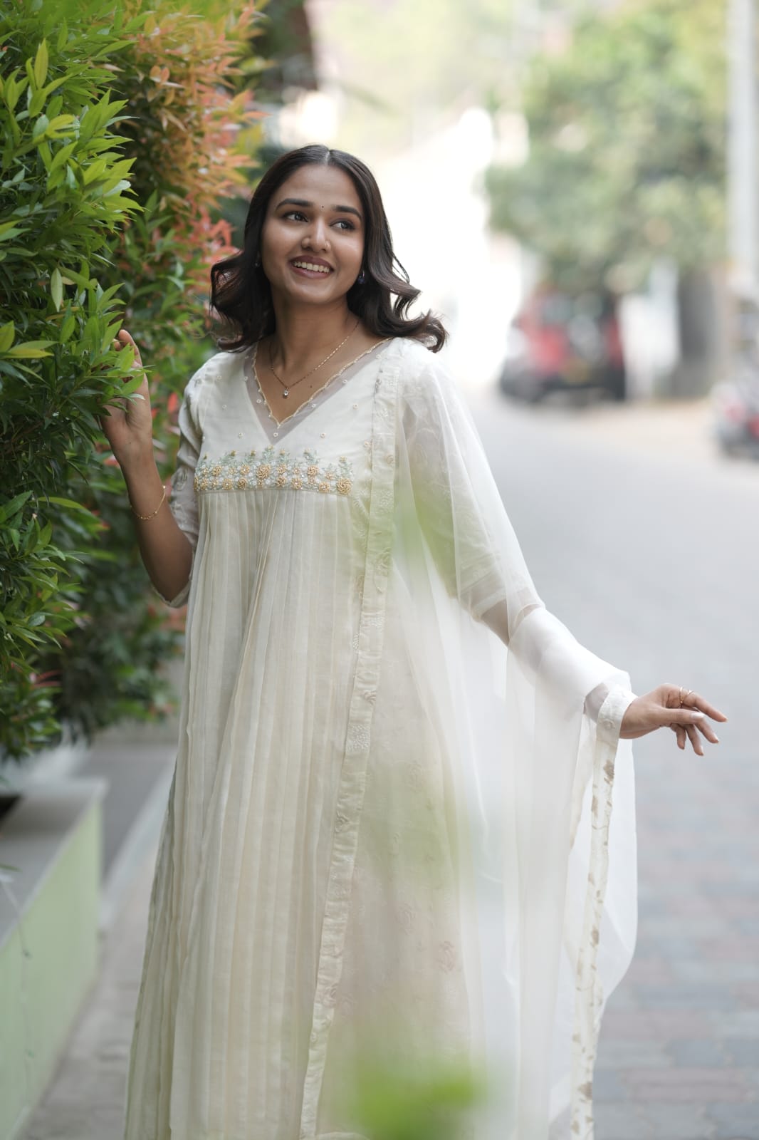 Handworked Pleated Kurta with Dupatta