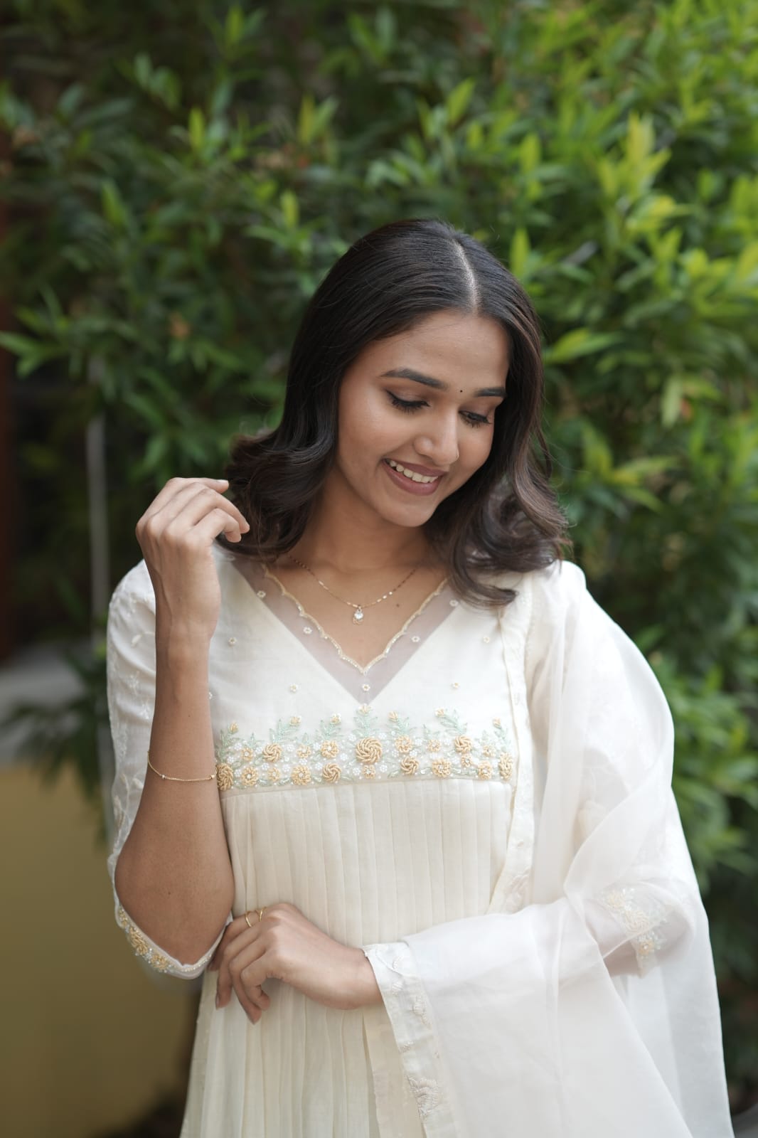Handworked Pleated Kurta with Dupatta