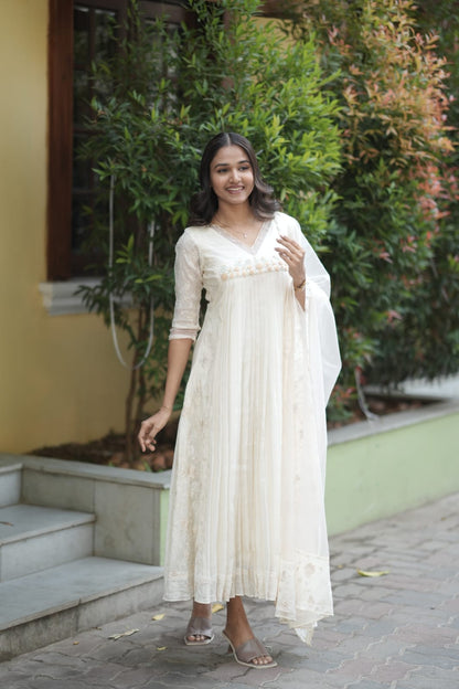 Handworked Pleated Kurta with Dupatta