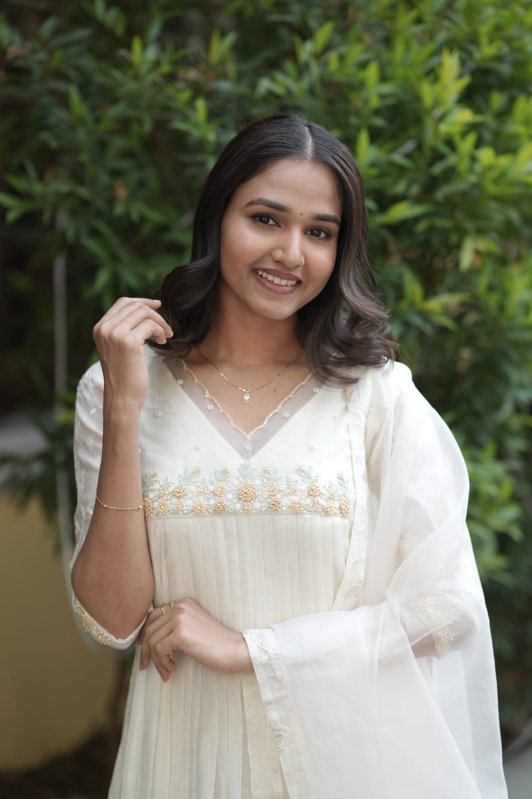 Handworked Pleated Kurta with Dupatta