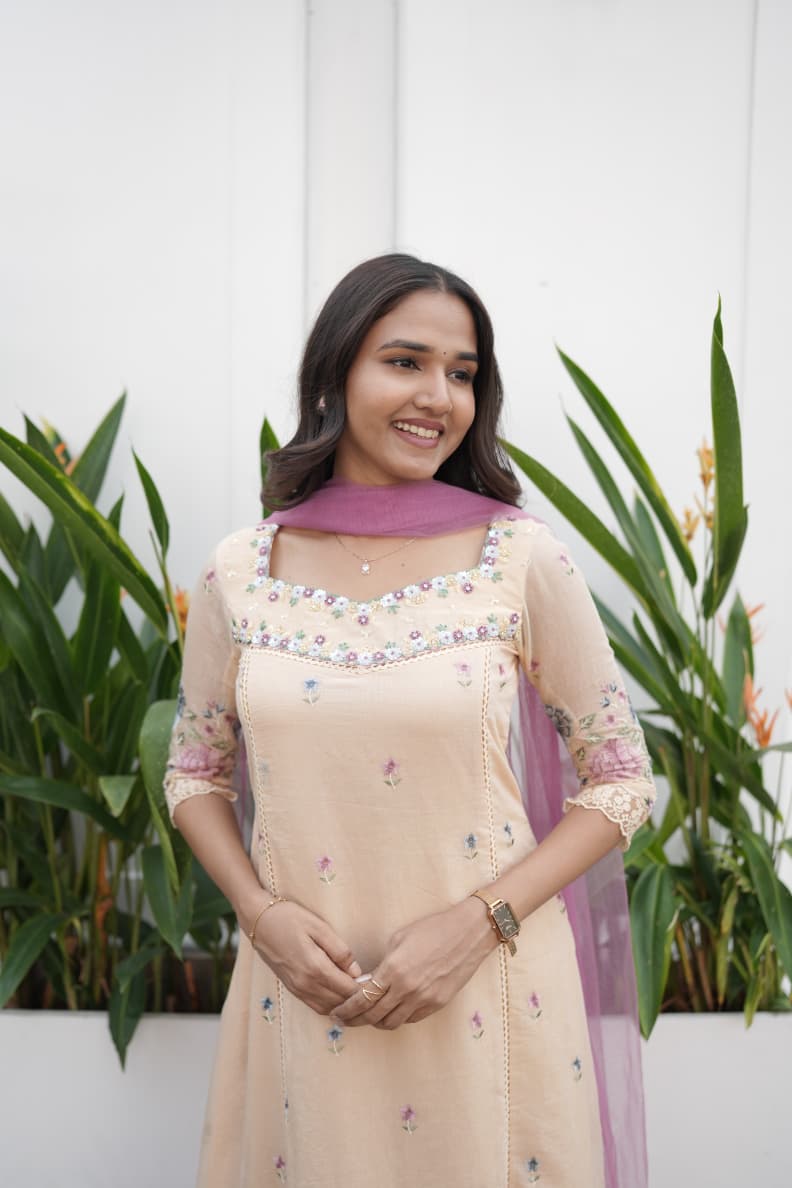 Handworked Panel cut kurta with Dupatta