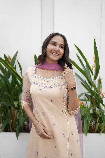 Handworked Panel cut kurta with Dupatta