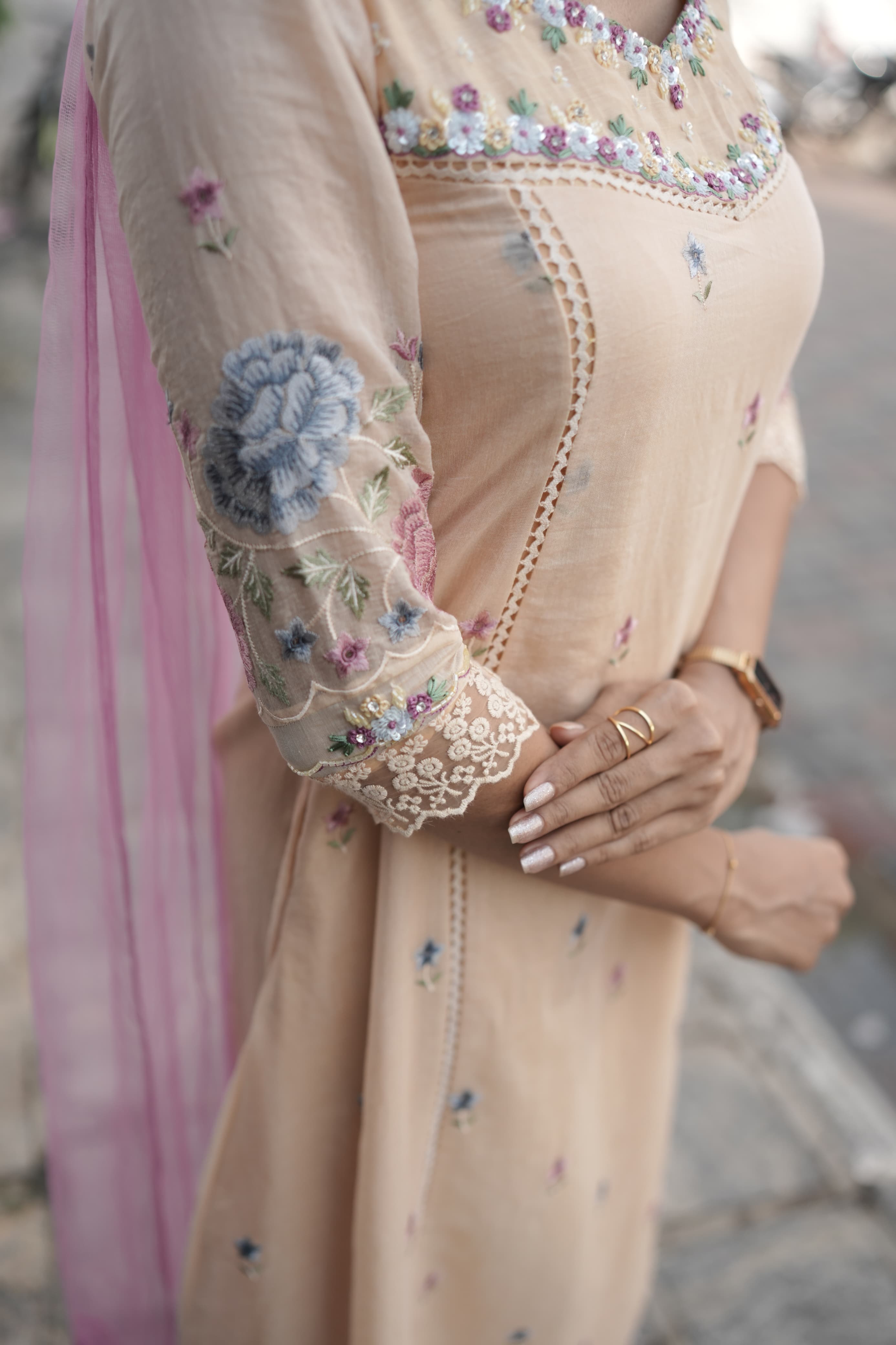 Handworked Panel cut kurta with Dupatta